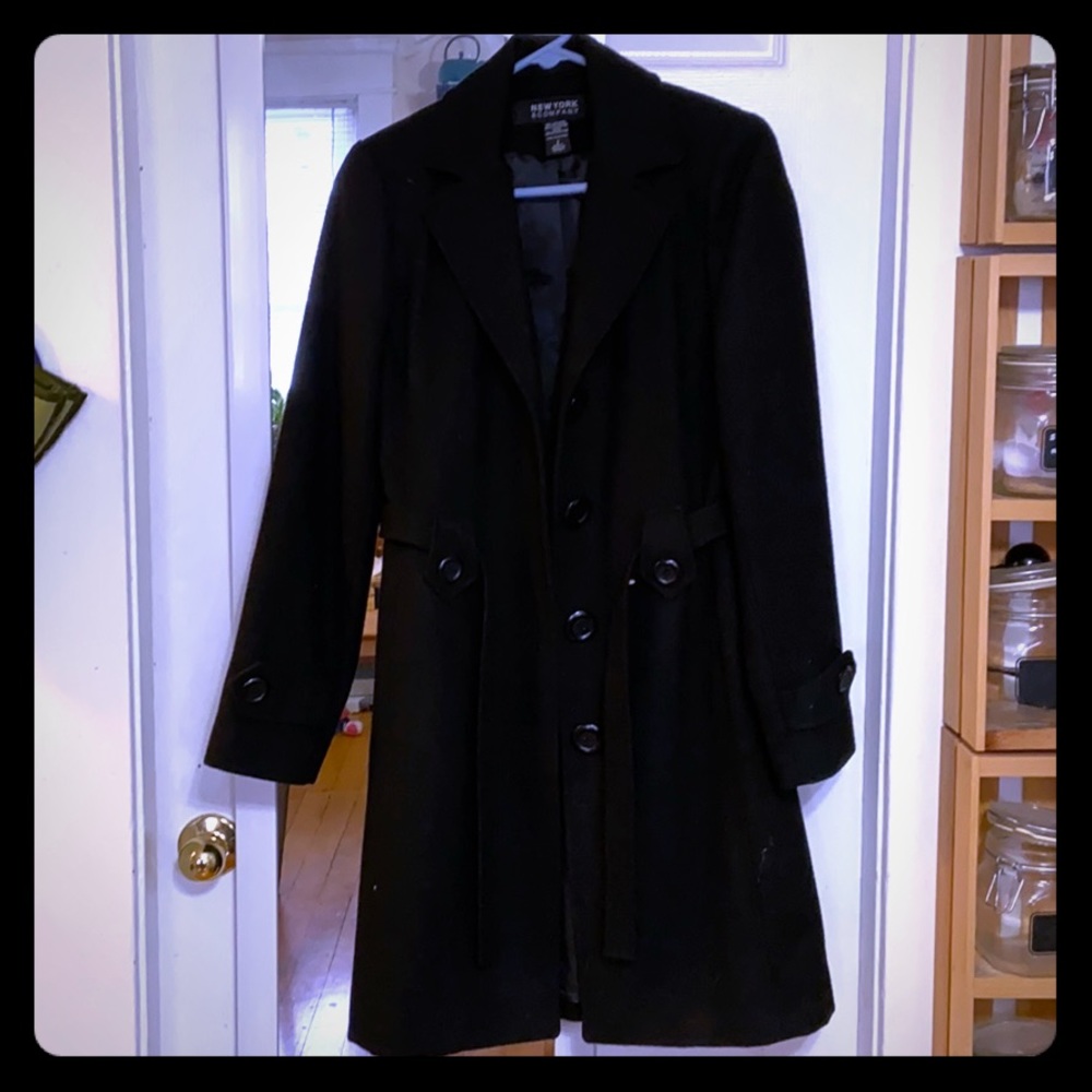 black wool blend belted peacoat